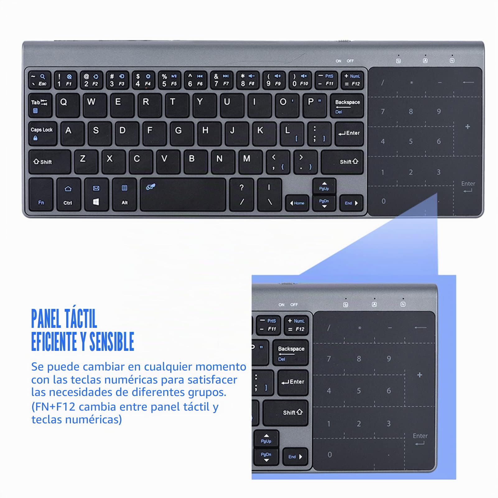 Vikye Teclado Inalámbrico de 2,4G, Mini Teclado Delgado Portátil Universal con Panel Táctil Sensible para PC/Notebook/TV Box