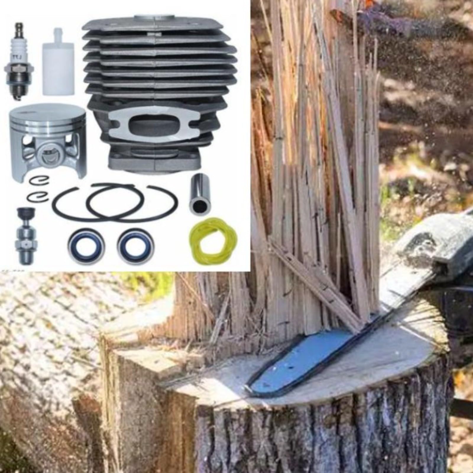 Juego de cilindros de motosierra H395 de 56 mm de diámetro de aleación de aluminio para H395XP para juntas de pistón, almohadillas de escape, uso profesional forestal (B)