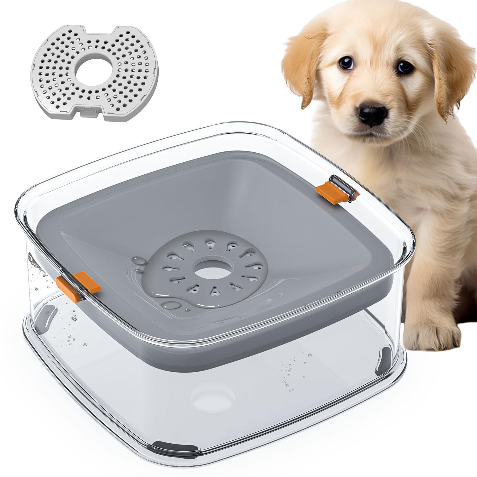 Bebedero Perro, 2L Gran Capacidad Comedero Perro, Bebedero Perros/Gatos Antigoteo, Base de Silicona Antideslizante (Bebedero Perro+4 Filtro)