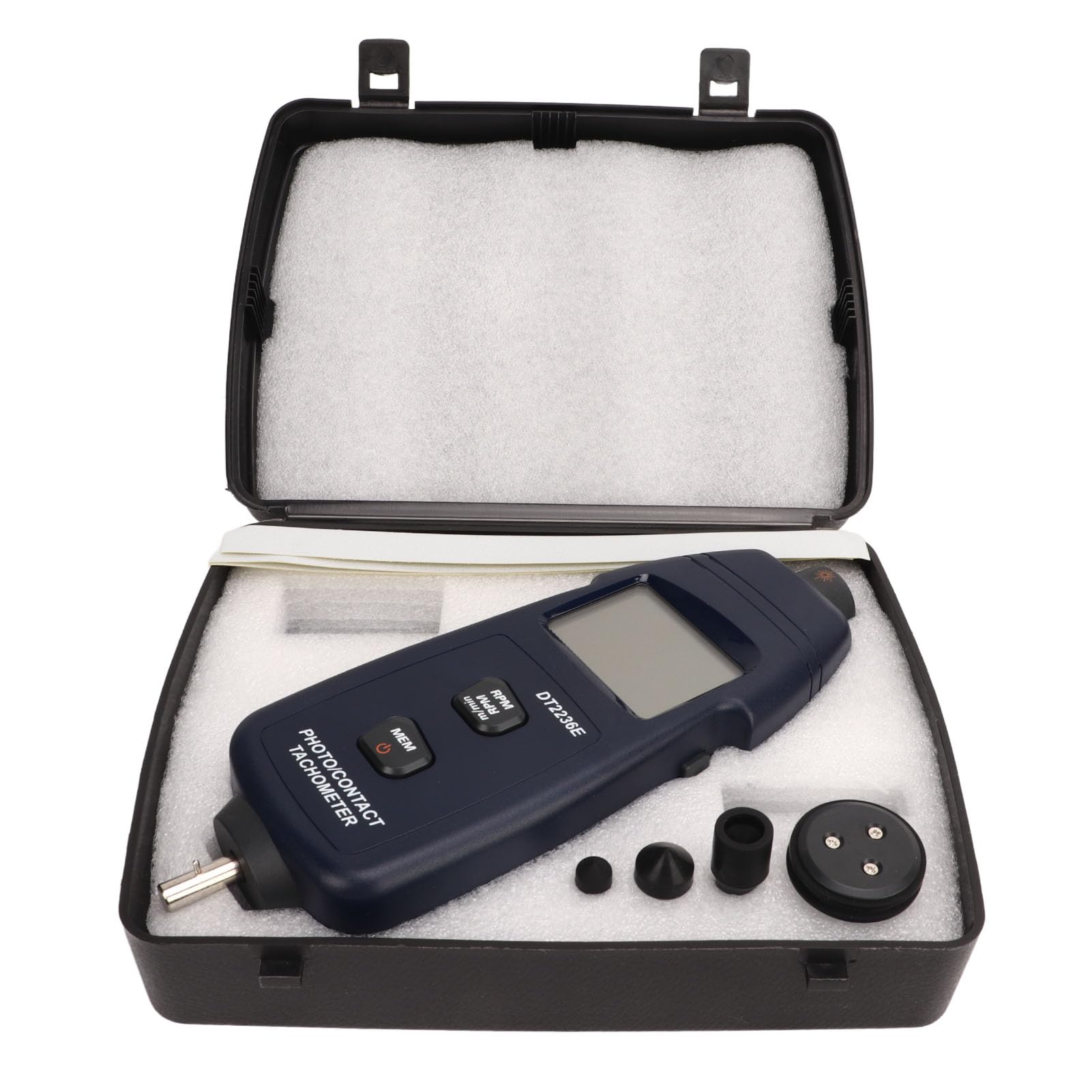 Tachymètre Numérique 2 en 1 sans Contact/Contact, 2,5-99999 tr/min | Compte-Tours DT2236E avec Mesure Optique, Vitesse de Surface 0,05-1999,9 m/min, Mémoire 96 Données; Piles non Incluses