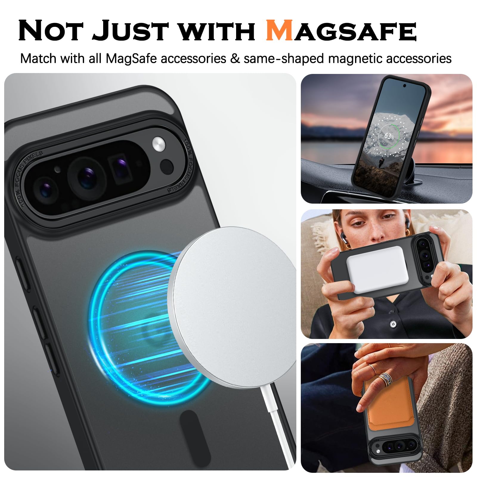 YINLAI Cover Magnetica Per Google Pixel 9 Pro XL - Compatibile MagSafe, Traslucida Opaca, Antiurto Grado Militare, Nero
