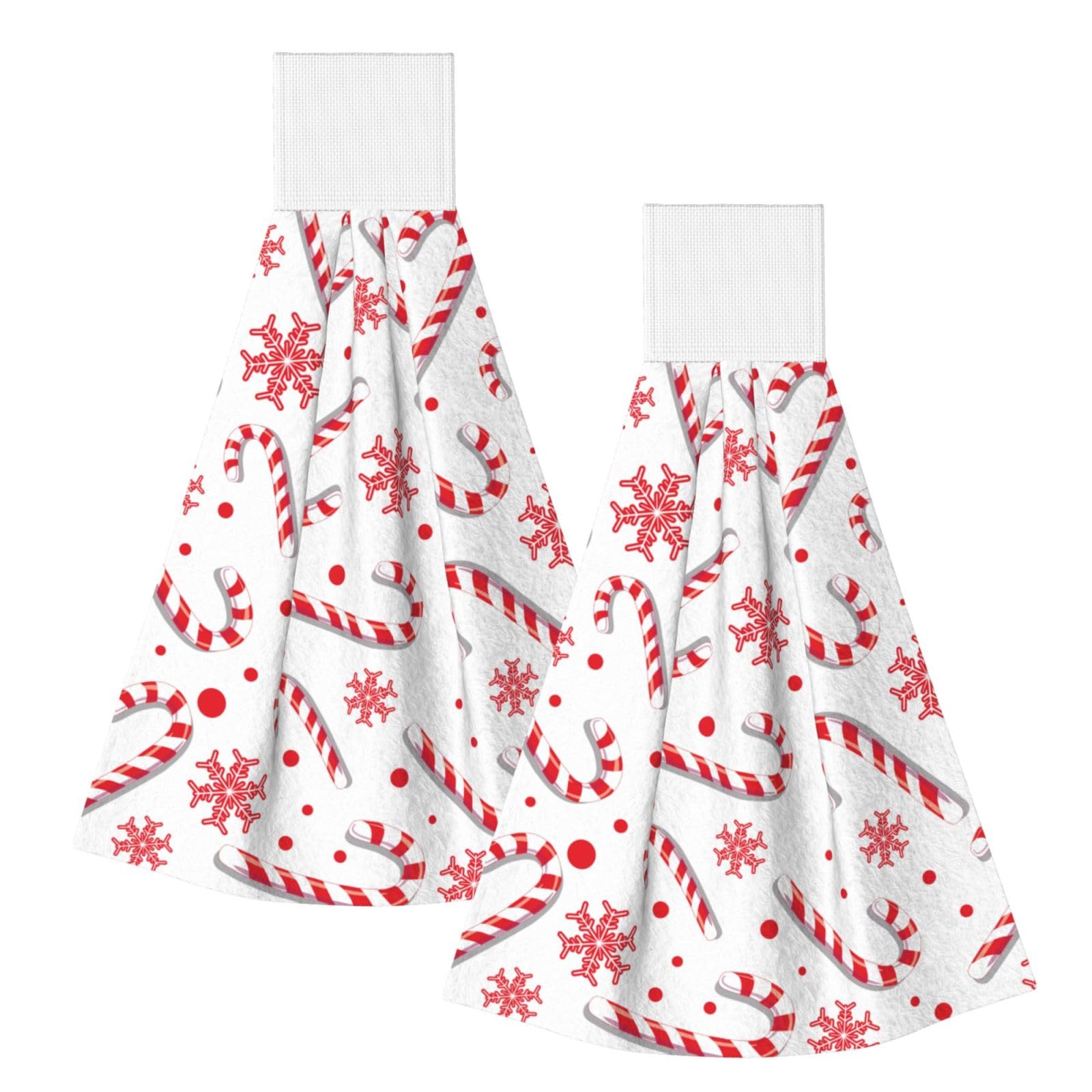 DOPKLNA Christmas Red Candy Cane, 2 Pcs Hanging Coral Fiber Hand Towels for Bathroom, Absorbent Kitchen Towels