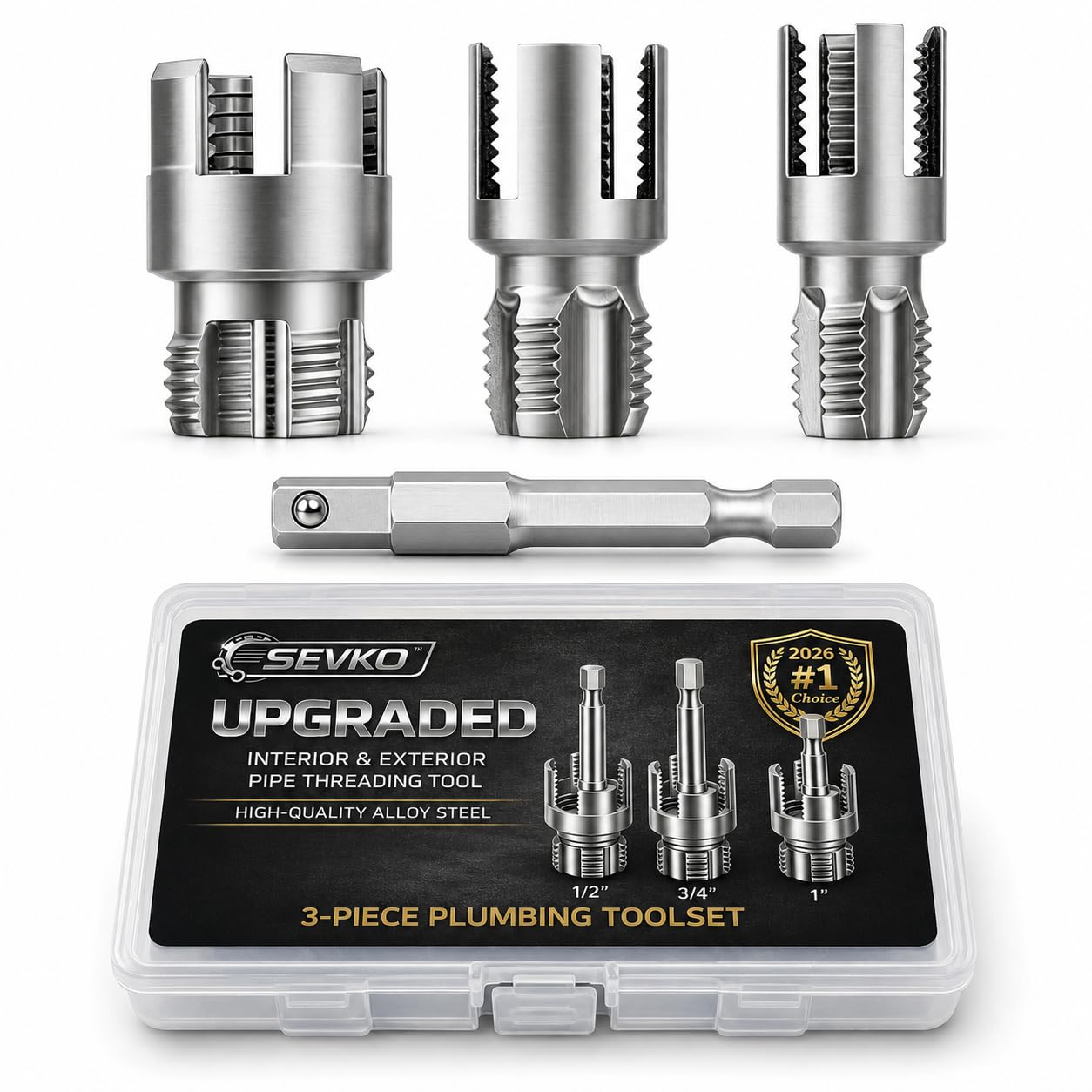 SEVKO PVC Threader Kit - 3 Sizes, Drill Compatible -1