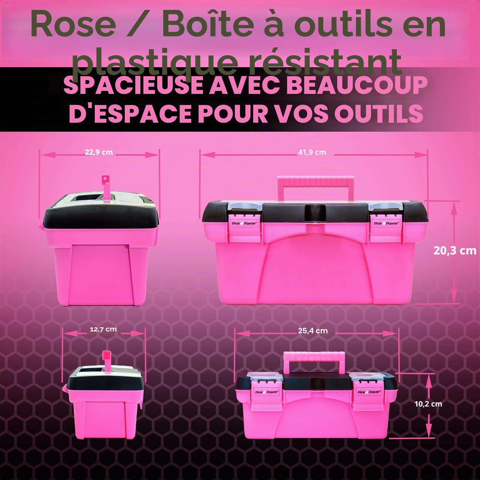 Pink Power Boîte à Outils Rose pour Femme - Rangement pour Couture, Art et Loisirs Créatifs - Petite et Grande en Plastique avec Poignée
