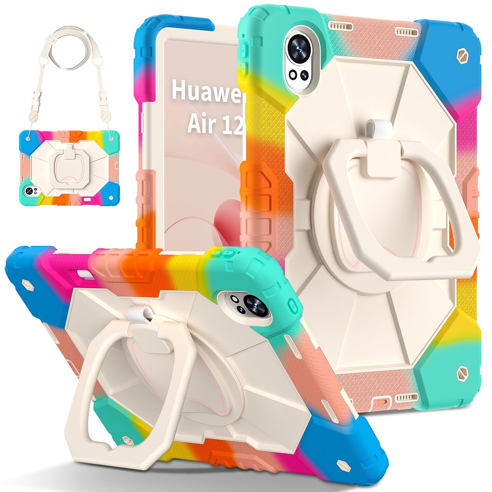 Custodia protettiva per tablet compatibile con Huawei Matepad 12X (2024) Custodia Built-in Pencil Holder Rugged Antiurto Case W 360 cavalletto girevole + cinturino a mano + tracolla (blu 3)
