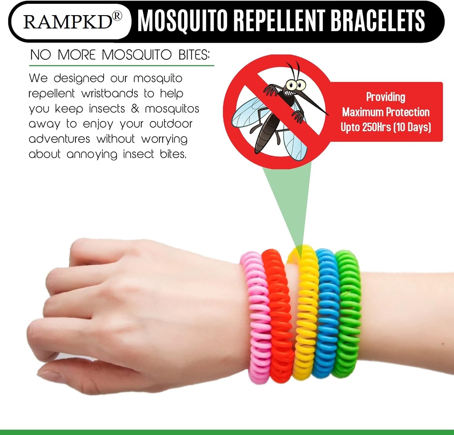 RAMPKD® Mosquito Repellent Bracelets Bands for Adults and Kids, All-Natural Deet-Free, Non-Toxic Protection, Stretchy Waterproof Anti-Mosquito Wristbands for Hiking and Camping (PACK OF-4) 1