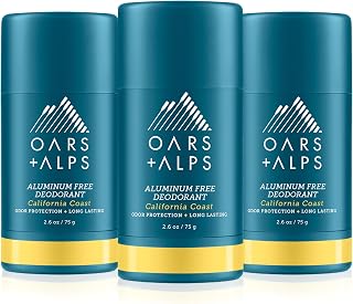 Oars + Alps Aluminum Free Deodorant for Men and Women, Dermatologist Tested and Made with Clean Ingredients, Travel Size, California Coast, 3 Pack, 2.6 Oz Each