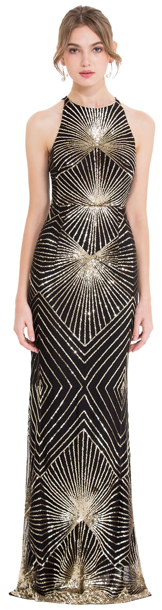 slim fit dress slacks Black & Gold Art Deco Long Sleeve Flapper Dress 3X main image 0