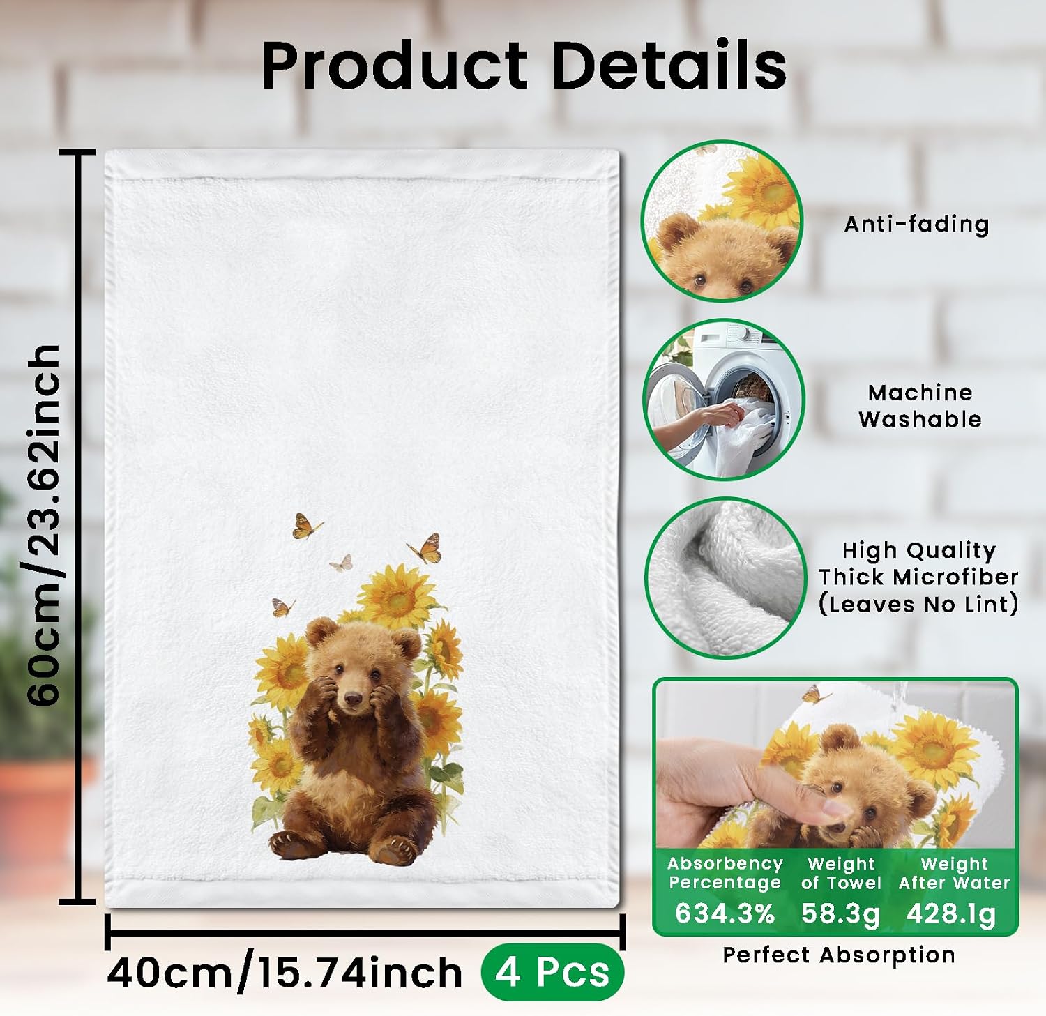 CUTHOLLOW 4Pcs Cute Bear and Forest Kitchen Towels Cute Tea Towels | Absorbent Microfiber Funny Kitchen Towels, Coffee Bar Decor, Home Kitchen Accent, Daily Use & Coffee Lover Spaces