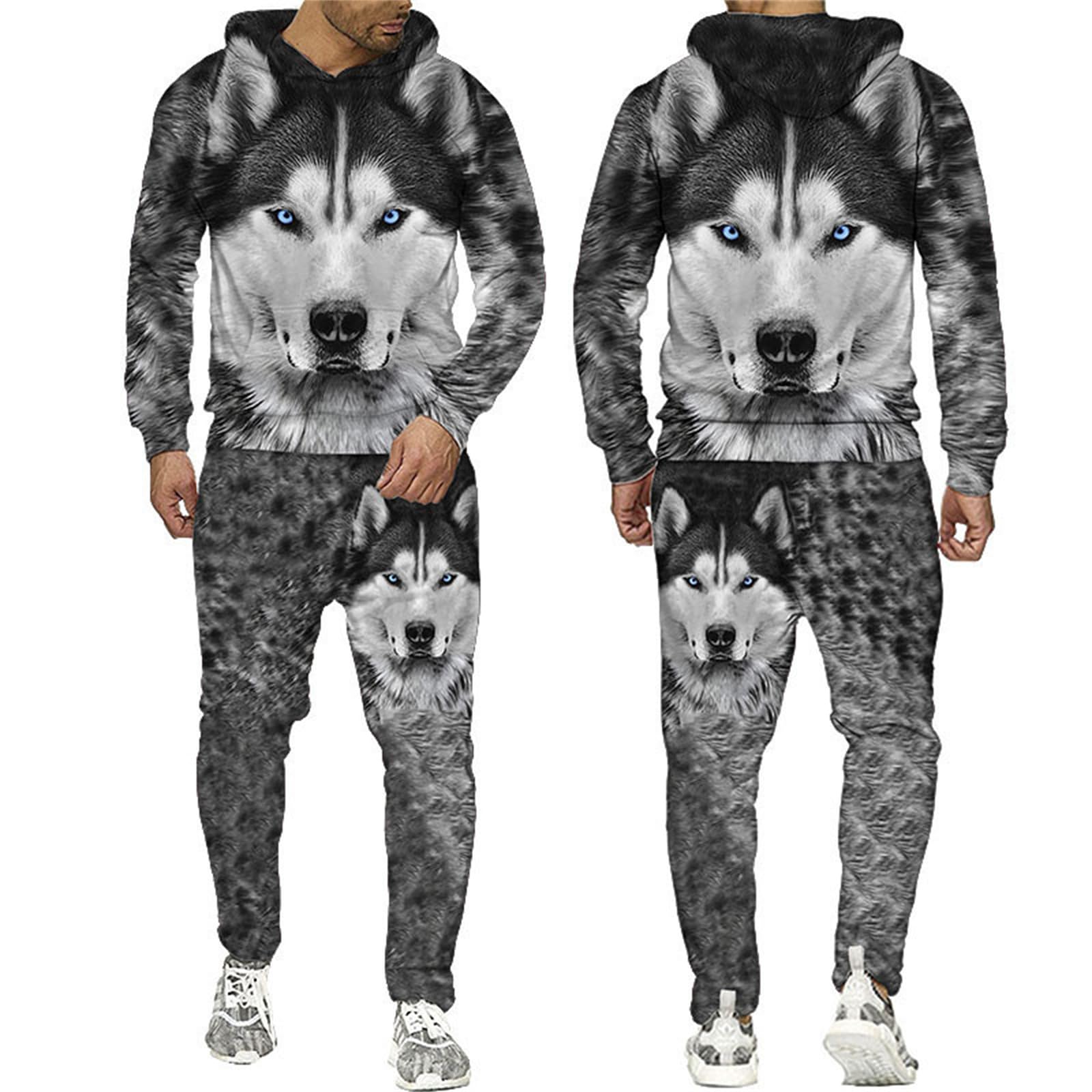 Keephen Men's # 1 Tracksuit Full Set Animal Wolf 3D Printed Hoodie And Joggers Set Hip Hop Two Piece Set Casual Sportswear Set
