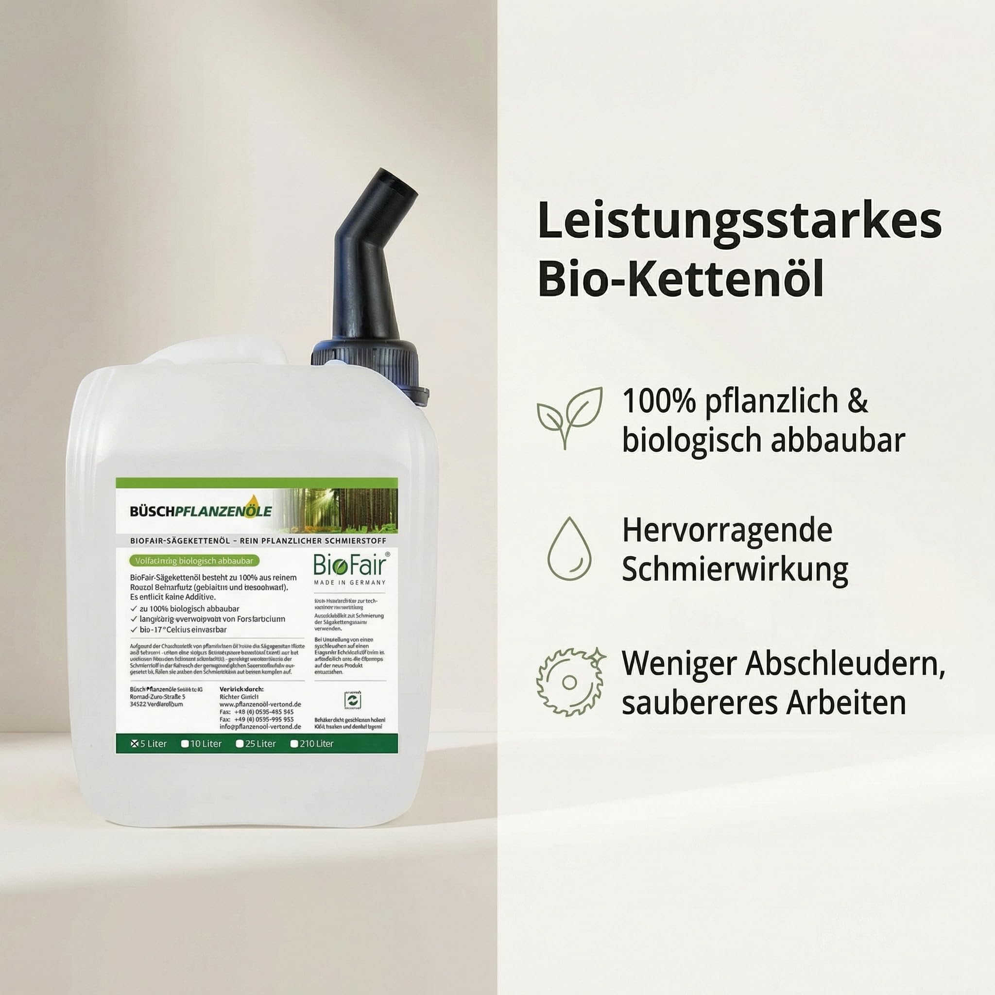 BioFair Sägekettenöl (5 Liter) aus 100% reinem Rapsöl-Vollraffinat