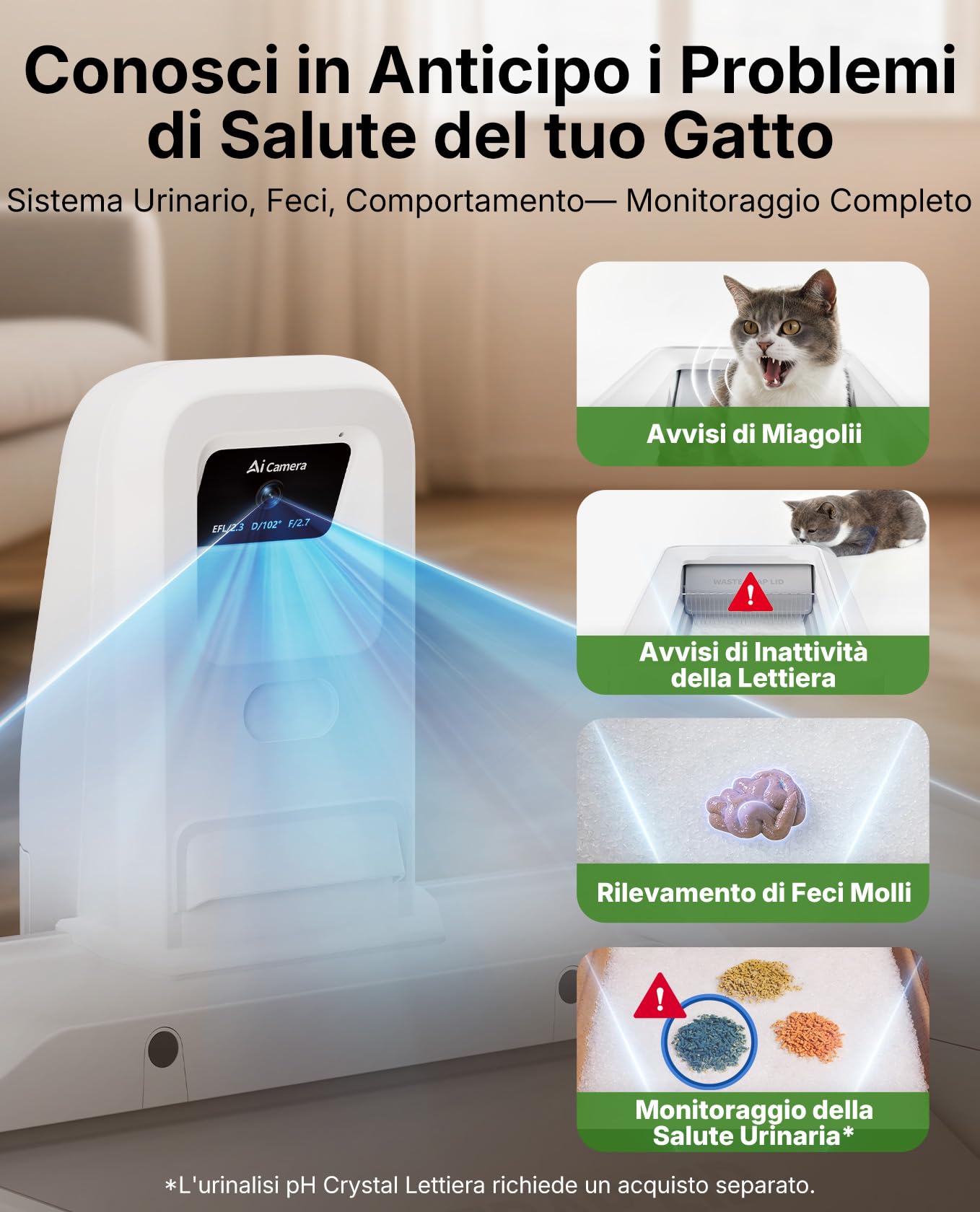 PETKIT PUROBOT Crystal Duo Lettiera Gatto Autopulente con Cappuccio Chiuso, Telecamera AI, Monitoraggio Intelligente della Salute, Pulizia Bidirezionale, Eliminazione degli Odori