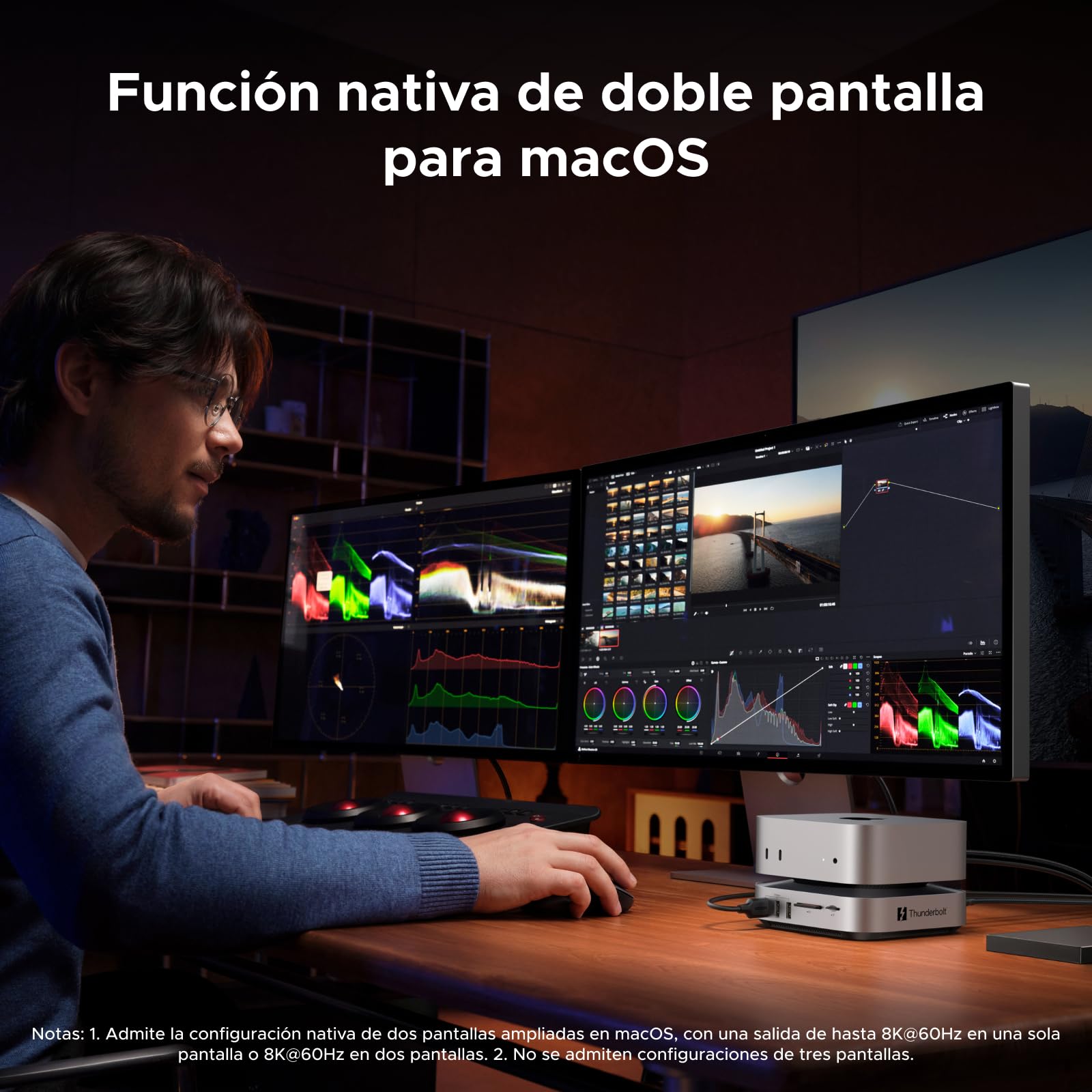 UGREEN Maxidol Thunderbolt 5 Docking Station USB C Extensión Doble Pantalla | 10 en 1, 2 TBT5, 1 DP, Doble 6K60Hz, Único 8K60Hz, 120Gbps, Múltiples USB, SD TF 4.0, Carcasa M.2 SSD, para Mac Mini Pro M4