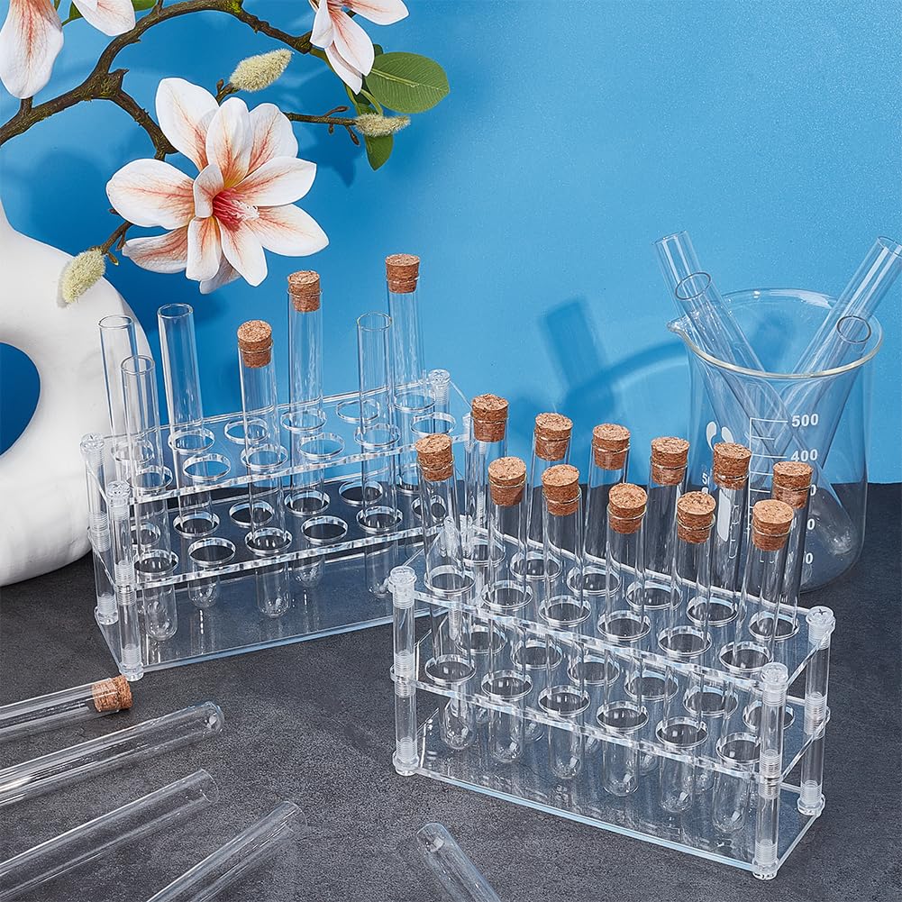 OLYCRAFT Juego de 2 soportes para tubos de ensayo con 24 tubos, soporte de tubo acrílico extraíble para laboratorio, expositor transparente para experimentos científicos