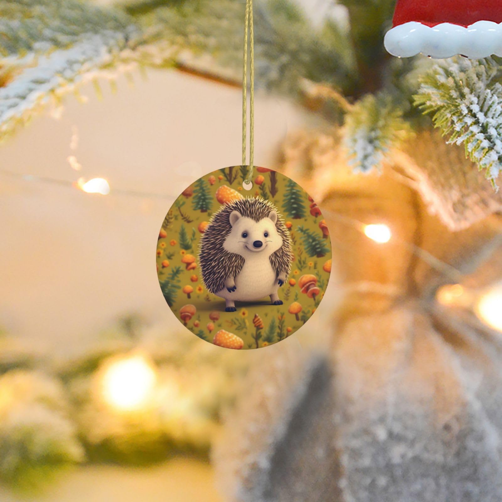 Christmas Ornaments for Christmas Tree Decoration Ceramic Hanging Hedgehog Ornament with Gold Ribbon Crafts Round Pendant for Keepsake Gifts Glass Xmas Decor Party Supplies