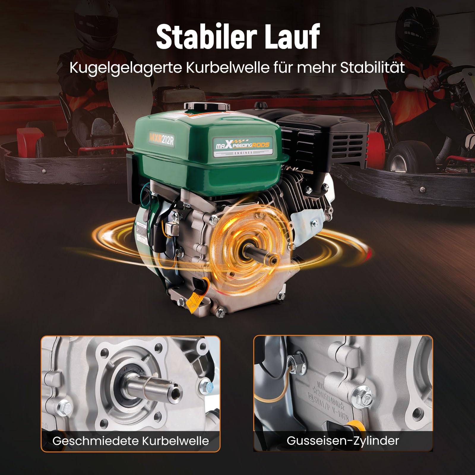 maXpeedingrods 7 PS Benzinmotor OHV-Motor, Standmotor Kartmotor, Benzin Motor mit 19 mm Ø Welle, 4-Takt, 1 Zylinder Benzin Motor, 212cc Hubraum,Recoil, luftgekühlt