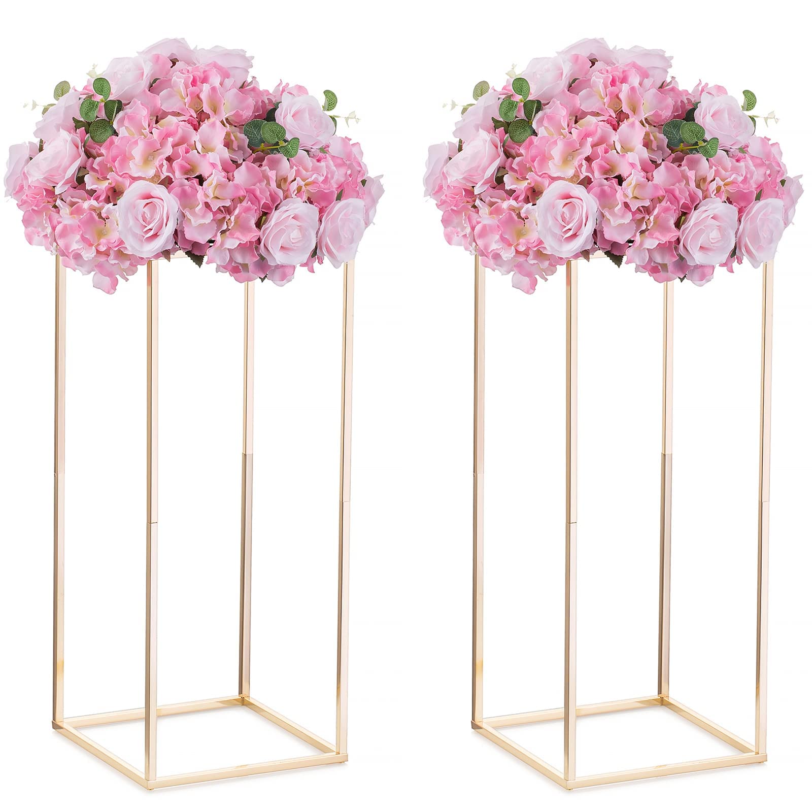NUPTIO Centres de Tables avec Panneau Acrylique, 60cm Hauteur, 2 Pièces | Construction Métal, Support Fleurs, Doré Présentoir, Colonne pour Mariage, Fêtes, Maison