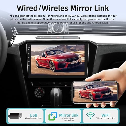 Miniatura 3 de 10.1 pulgadas Android doble DIN estéreo para coche, [1G+32G] Pantalla táctil Android Radio con espejo inalámbrico y cable
