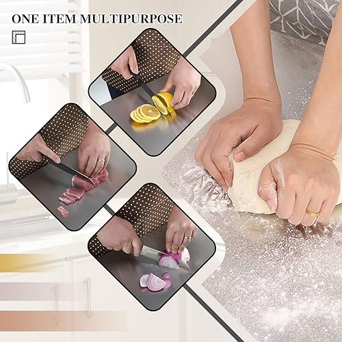 Miniatura 5 de Tabla de cortar de acero inoxidable para cocina - Tablas de cortar de acero inoxidable 304 para hornear, uso de doble cara para alimentos crudos y