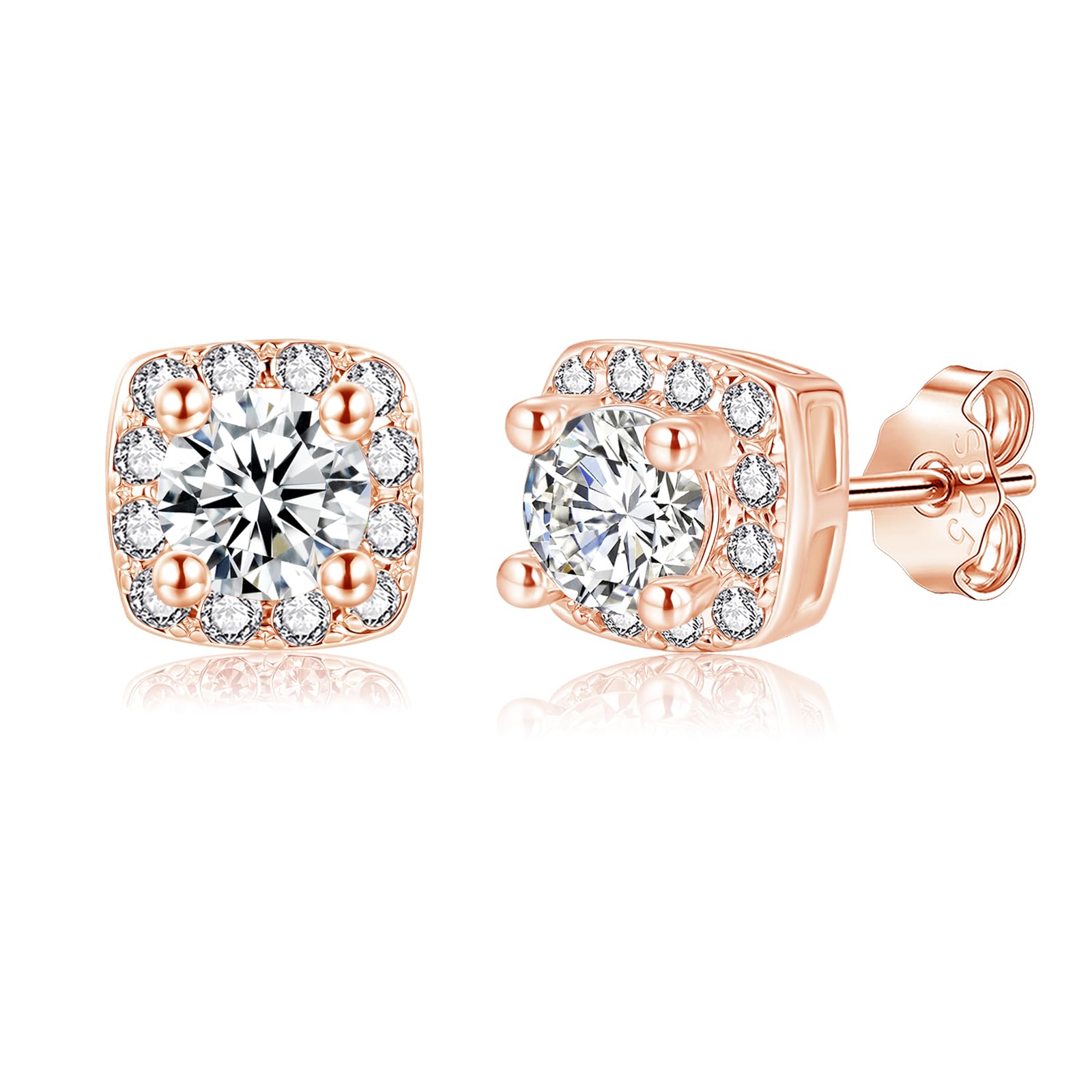 Deyanse Ohrstecker Silber 925, 925 Sterling Silber Quadratische Ohrstecker Zirkonia, Hypoallergen Ohrringe Klein Stecker, Knorpel Schlafen Ohrringe Stecker, Flach Ohrschmuck Geschenk für Mädchen Damen