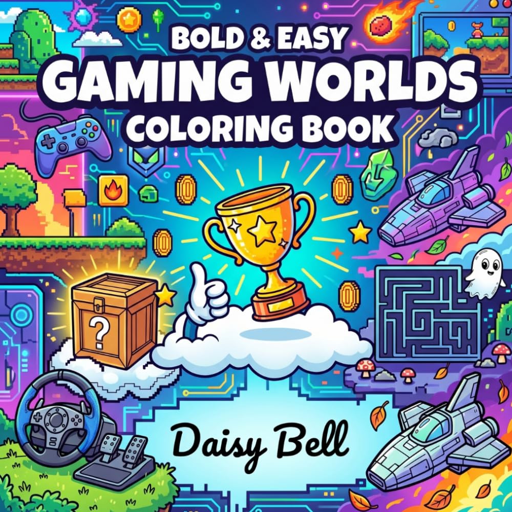Gaming Worlds: Bold And Easy Video Game Coloring Book For Kids Teens And Adults Featuring Retro Arcade Pixel Art And Relaxing Cozy Gamer Setup Designs