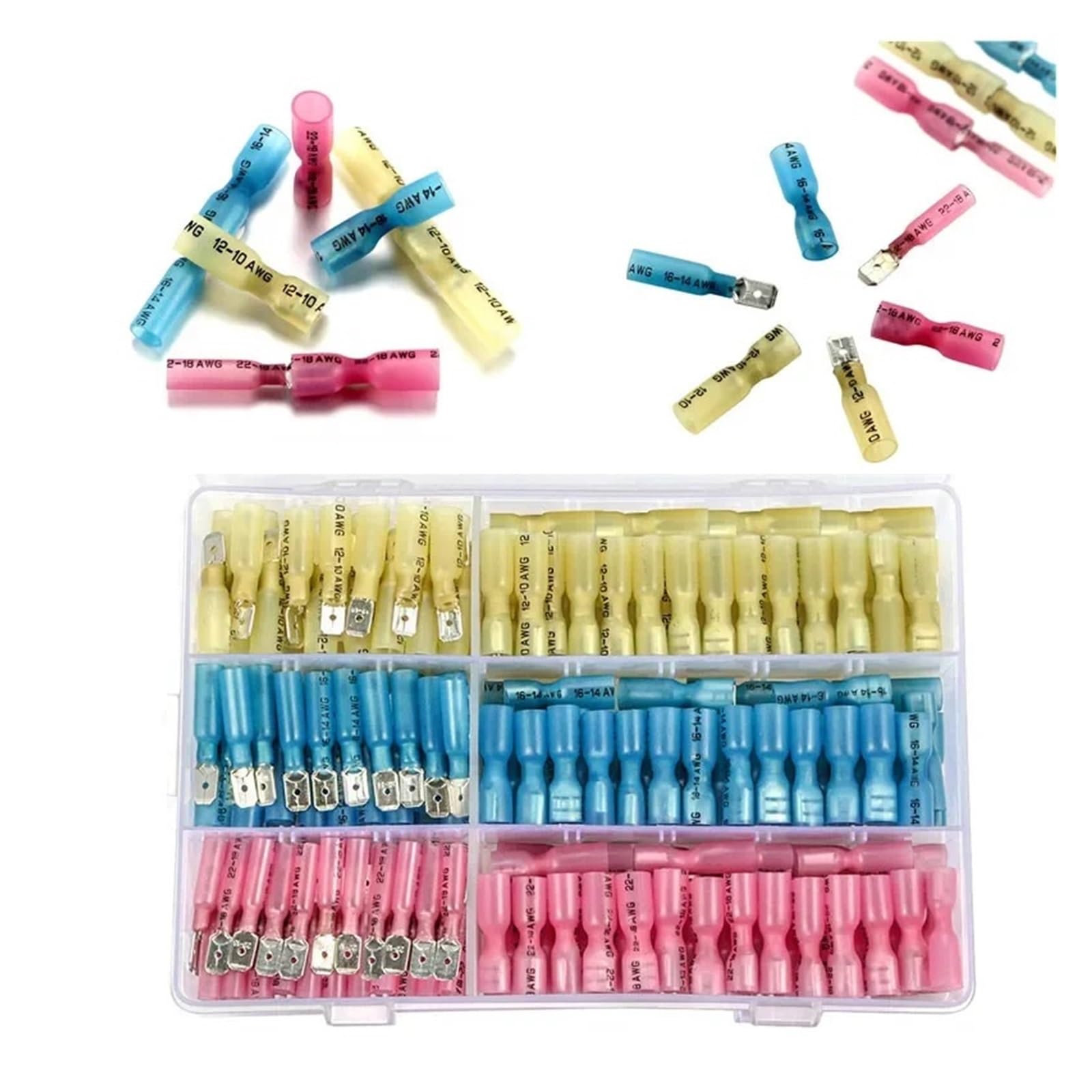 ICXLPMC 220PCS Insulated Butt Wire Connector Heat Shrink Crimp Terminals Kit Male Female Electrical Cable Spade Terminal