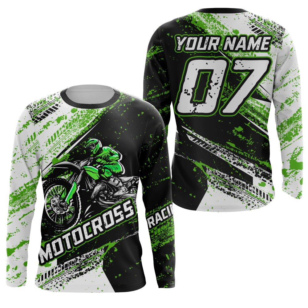 Motocross Racing Jersey UPF30+ Green Dirt Bike Shirt Men Women Kid Extreme MX Racing Off-Road Motorcycle Jersey XM12 (02)
