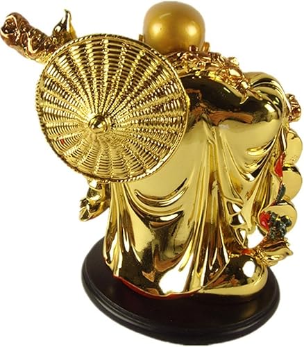 Miniatura 2 de Estatua de Feng Shui de 5.5 pulgadas de oro que ríe feliz Buda sosteniendo lingote, riqueza suerte decoración de oficina en casa
