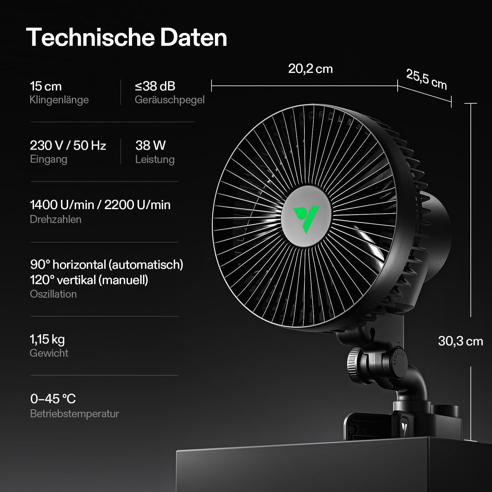 VIVOSUN AeroWave A6 Ventilator mit Clip 150 mm, Automatisch Oszillierend, Leise & Leistungsstark, Stabiler Rutschfester Clip, Umluftventilator für Growzelt & Hydroponik, 2er-Set