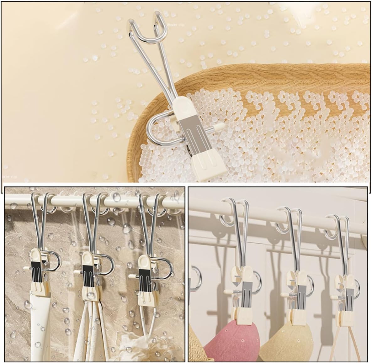 10pcs Laundry Hooks with Clips, Sturdy Stainless Steel and PVC Clothes Hanging Clips, Portable Non-Slip Boot Hangers for Home Laundry and Closet Organization, Beige image 3