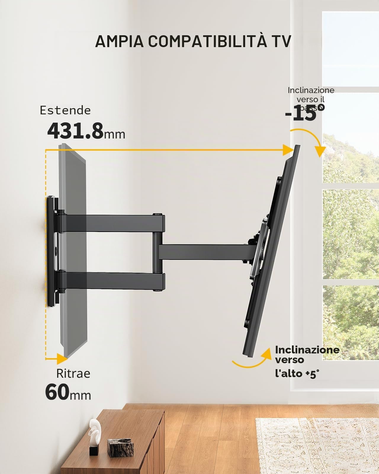 Alphamount Supporto TV Parete Braccio Girevole Estendibile 26-60 Pollici VESA 400x400 35 kg