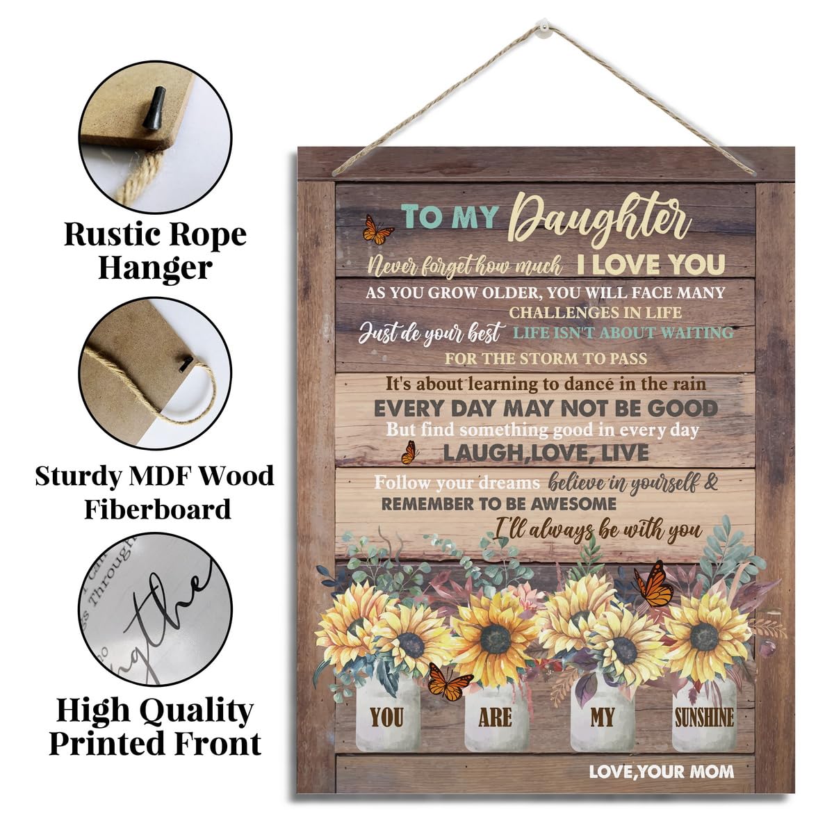 BQL You Are My Sunshine Wall Art, Decorative Sign, 8X10 inches, MDF Wood, Rustic Style, Floral Theme, Perfect for Daughter Gifts, Home Decor, Thanksgiving, Christmas, Birthdays, Weddings 3
