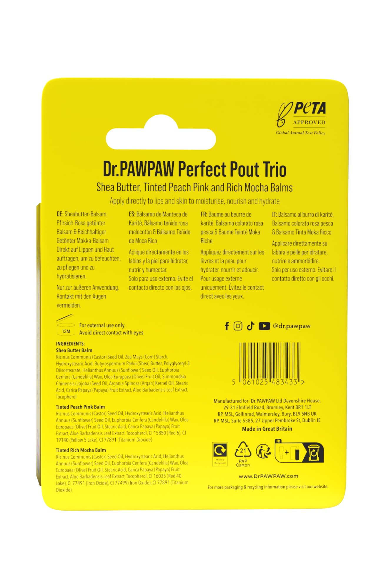 Dr.PAWPAW Perfect Pout Trio 3 x 10ml, Fragrance Free Multi Purpose Pawpaw Balms - Image 3