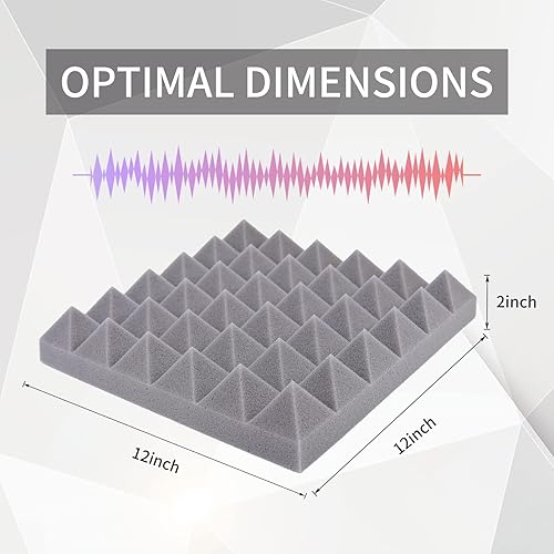 Miniatura 2 de Musfunny Paneles de espuma a prueba de sonido, 12 piezas de paneles de espuma acústica de 2 x 12 x 12 pulgadas, paneles de pared absorbentes de
