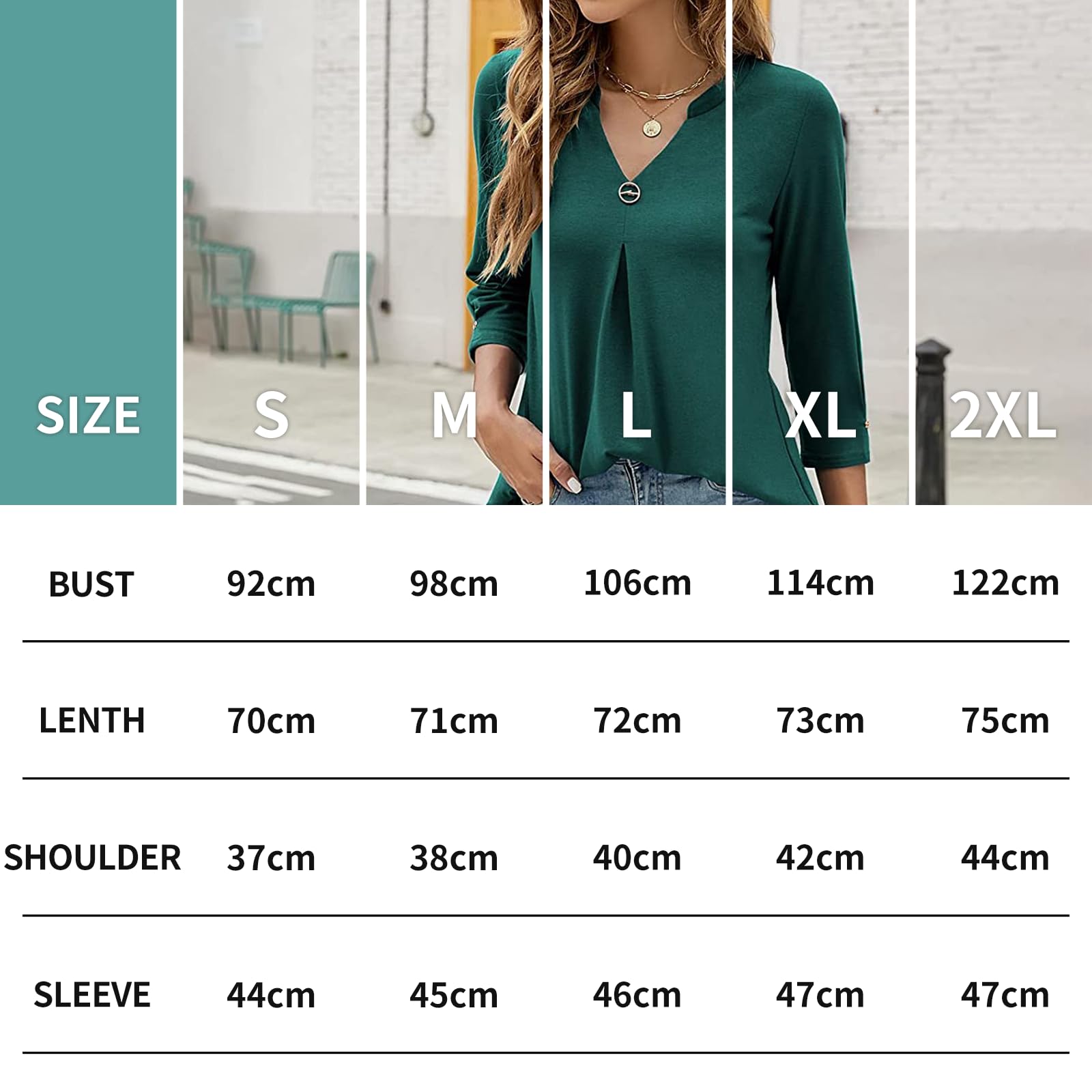 Bluzka 3/4 Rękaw Bluzki Damskie Dekolt w serek Jednolity kolor Casual Top Eleganckie Luźne Koszule T Shirt