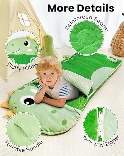 Miniatura 6 de Primlect Saco de dormir para niños con almohada, tapete para siesta más grande, saco de dormir de felpa para niños y niñas, guardería, preescolar,
