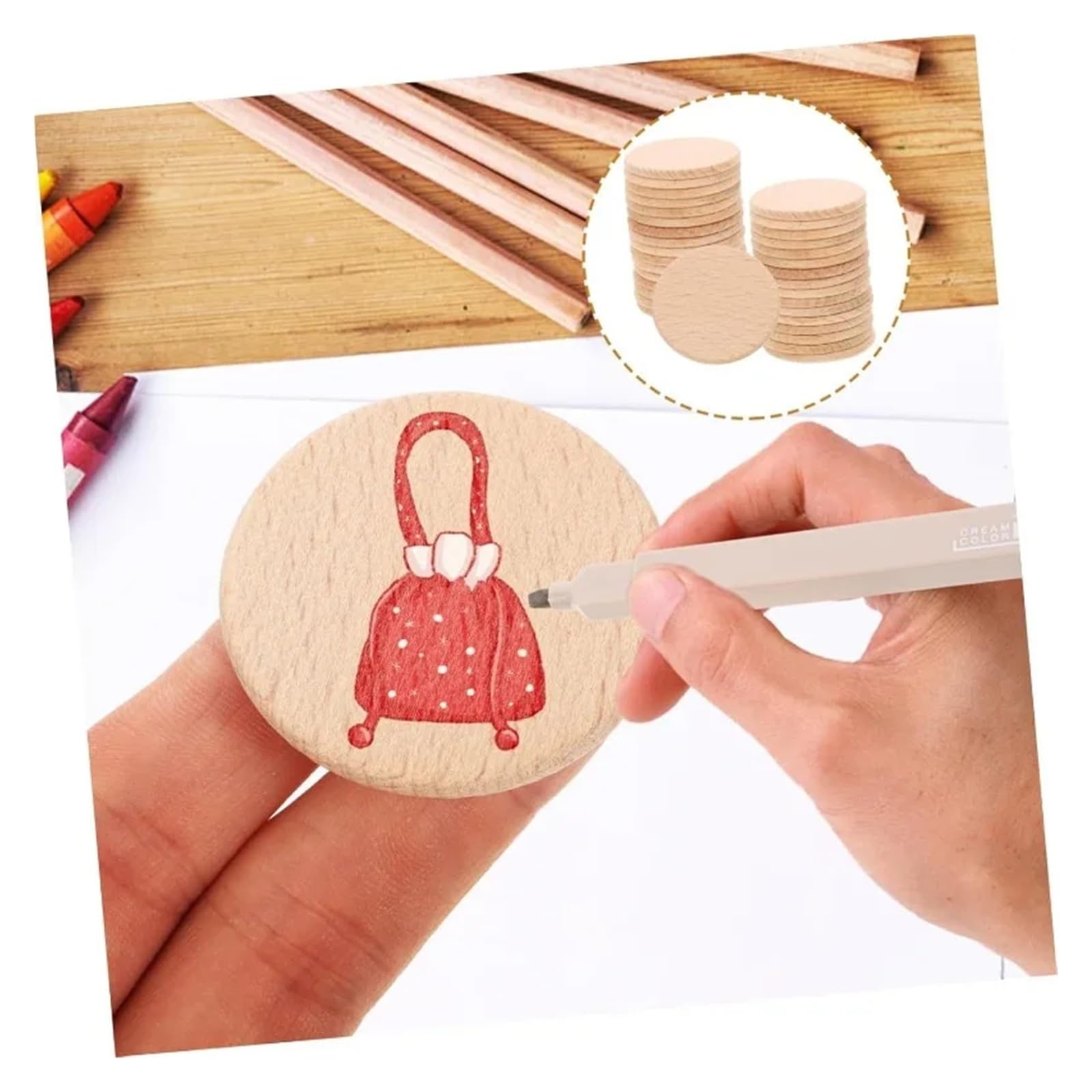 Rzeźba w drewnie, 10, 20, 50, 100 szt., 6 cm, okrągłe plastry drewna bukowego, niedokończone wycinanki z drewna, do projektów artystycznych, naturalne drewniane krążki, drewniane patyczki (100 szt.)
