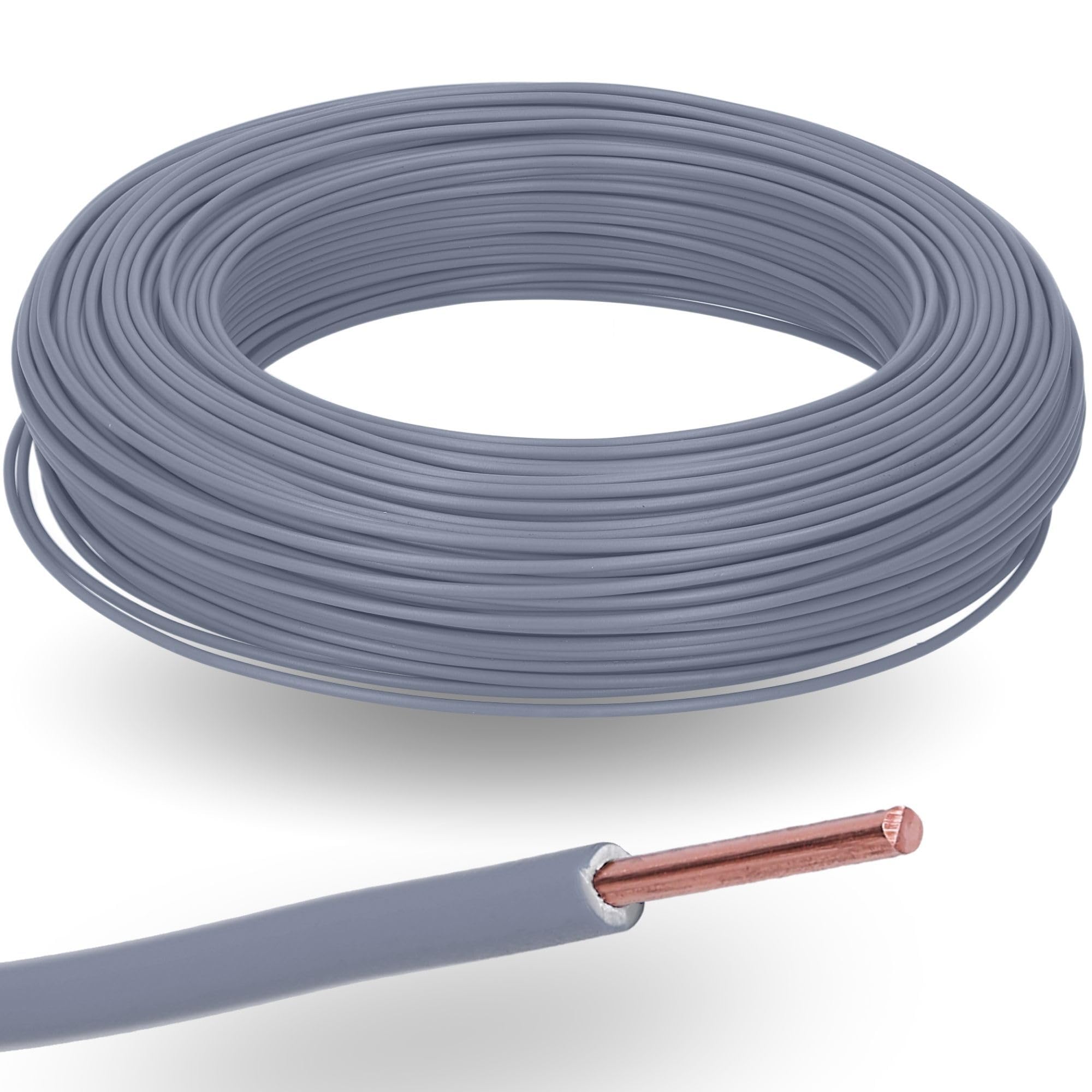 Kalitec 100m Cavo Unipolare H07V-U 1.5 mm² Grigio - Filo Rigido PVC | Cavo monofilo 450/750V per cablaggio interno di macchine e quadri elettrici. Posa sicura in tubi protettivi e impianti.