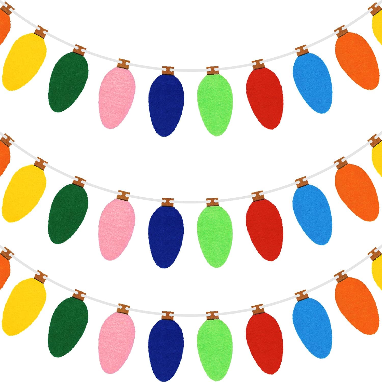 Christmas Felt Garland Light Bulb Garlands 3 Pieces Colourful Felt Lights Banner for Home Christmas Tree Wall Party Decorations