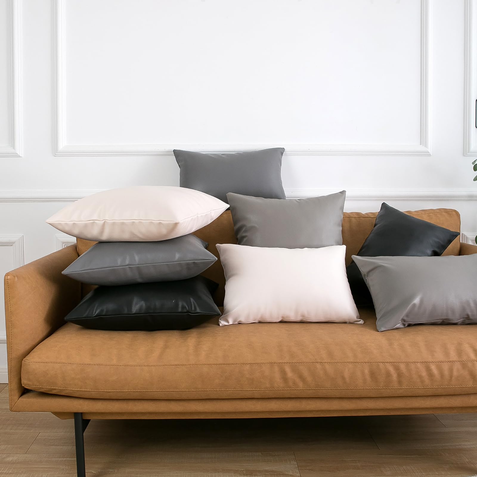 Muka Pack de 2 Fundas de Cojín de Piel Sintética Sin Relleno | 45 x 45cm o 30 x 50cm, Decorativa y Moderno, Cremallera Invisible, Para Sofá Cama Sillón Salón