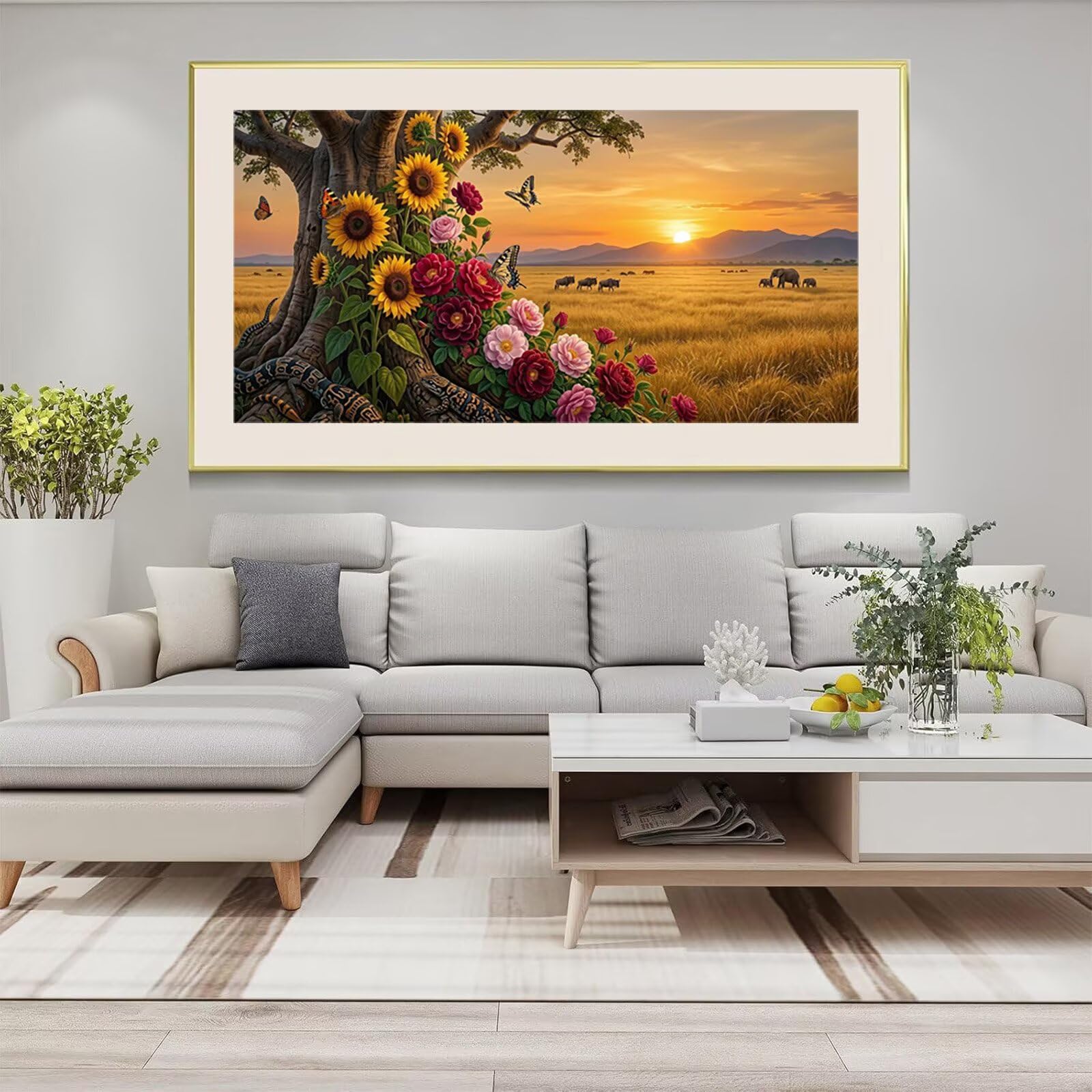 Diamond Painting Baum des Lebens Diamant Painting Bilder, 5D Sonnenblume Eckige Steine Full Drill DIY Set Erwachsene Kreatives für Erwachsene Mosaik Bastelset für Home Decor Wand Deko 80x160cm,Cod-744
