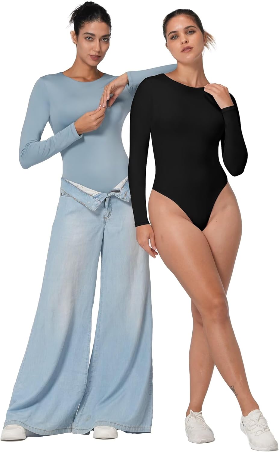 Sunzel Crew Neck Long Sleeve Bodysuits for Women, Double Lined Basic Slim Fitted Shirts, Body Hugging Sexy Going Out Tops - Image 8