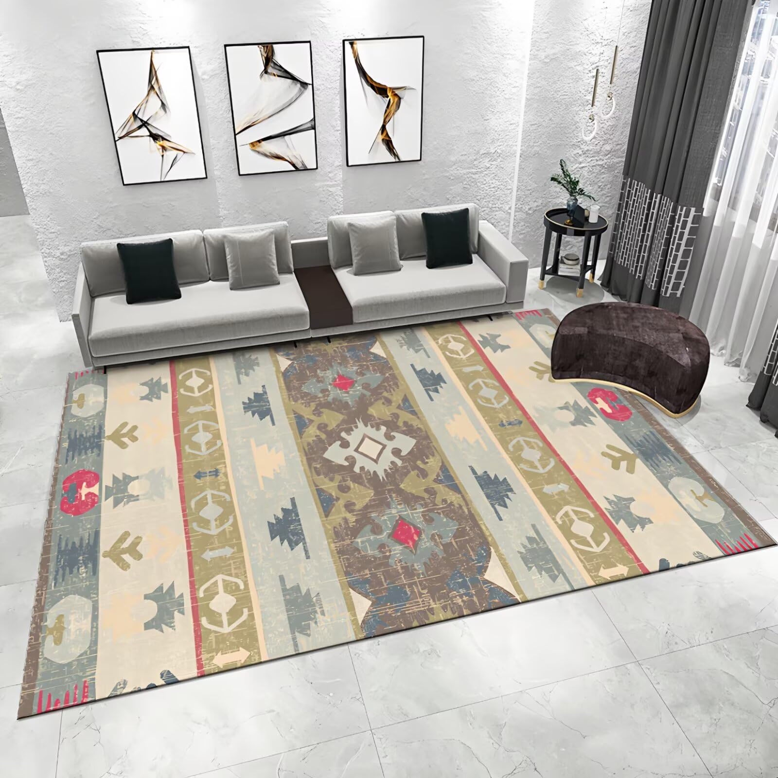 Petit tapis vert sauge, 80 x 160 cm, facile d'entretien, motif géométrique, tapis plat pour couloir, porte d'entrée, terrasse, décoration d'intérieur élégante, design antidérapant