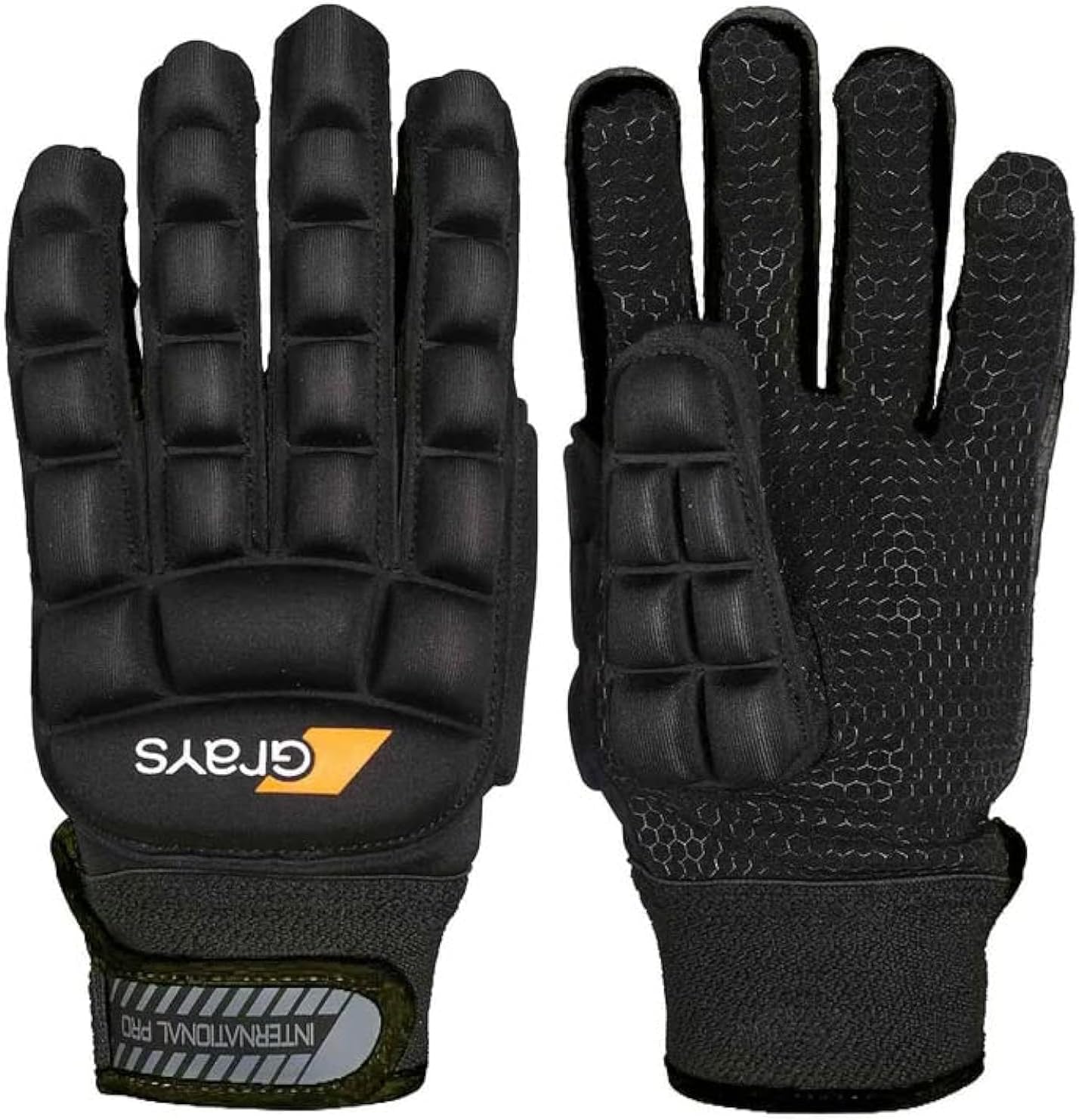 Grays International Pro Black Left Medium Field Hockey Gloves - Climagrip Palm, Superior Flexibility for Outdoor Play