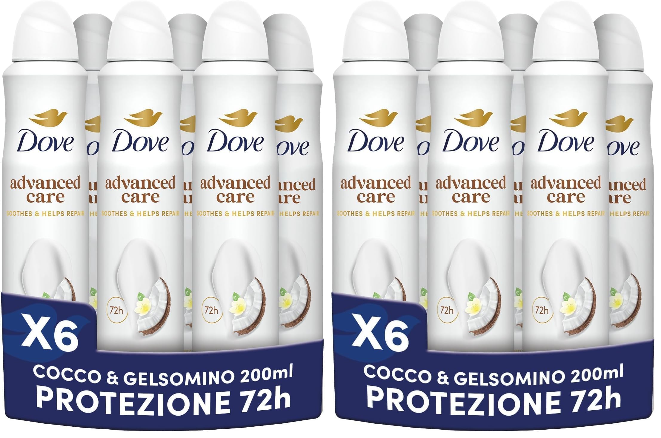 DOVE Advanced Care Deodorant für Damen, Kokosnuss und Jasminblüte, Anti-Transpirant-Spray, tägliche Achselpflege, 72 Stunden Schutz, 200 ml (Packung mit 2)
