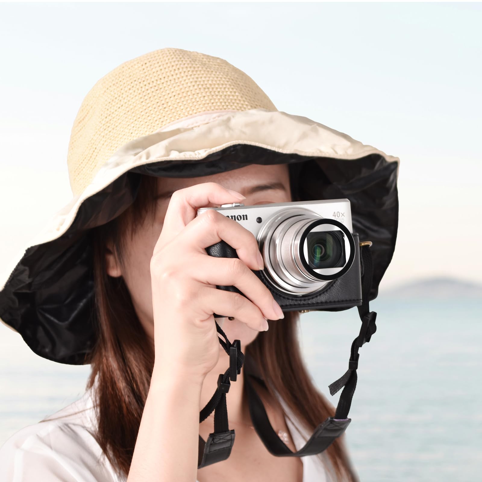 kinokoo Housse de Protection pour Canon PowerShot SX720 HS SX730 SX740 HS Appareil Photo, Étui en Cuir PU PowerShot SX720/SX730/SX740 HS Caméra avec Bandoulière Ajustable - Noir