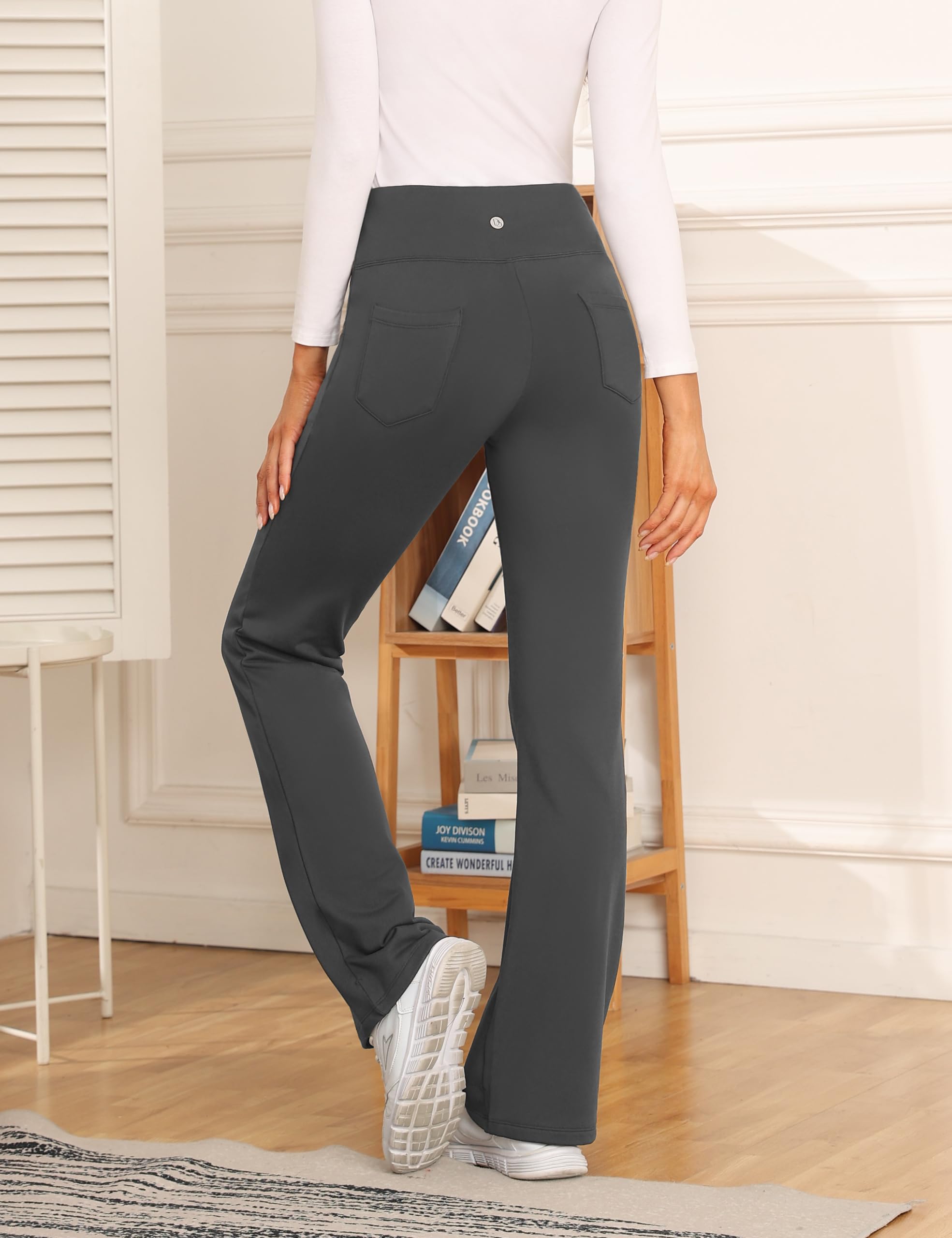 Desol Pantalon de yoga thermique Bootcut pour femme avec intérieur en polaire, pantalon évasé avec 4 poches, pantalon de sport d'hiver pour femme, long, taille haute, stretch et chaud