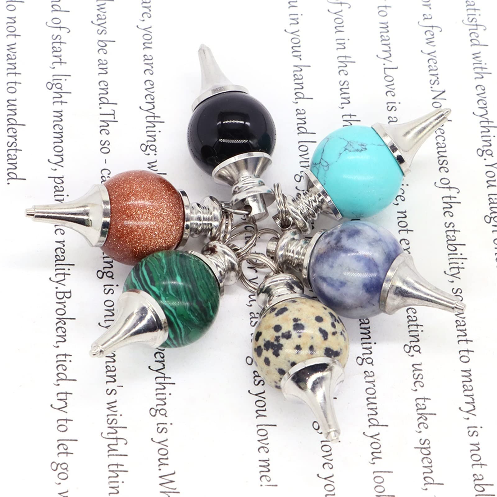 1-20 STÜCK Natürlicher Rosenquarz Labradorit Pendel for Wünschelrute Weissagung Runde Perlen Stein Kristall Kegel Anhänger Pendulos Schmuck Geschenk Voller Textur