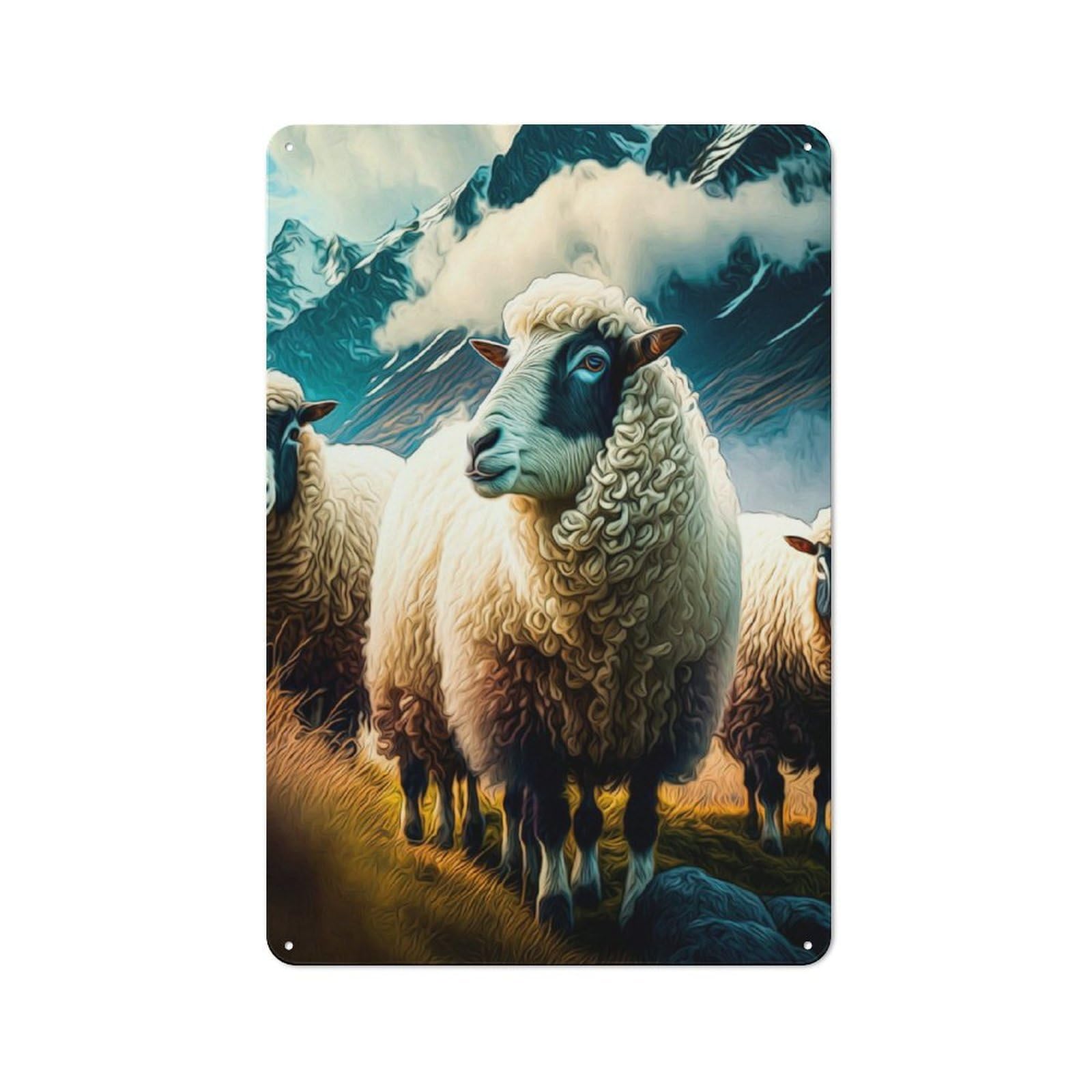 Junmoney Sheep Tin Wall Plaque 30X20cm With For Café Or Home Bar, For Themed Room Decoration, For Living Room And Hallway Decor