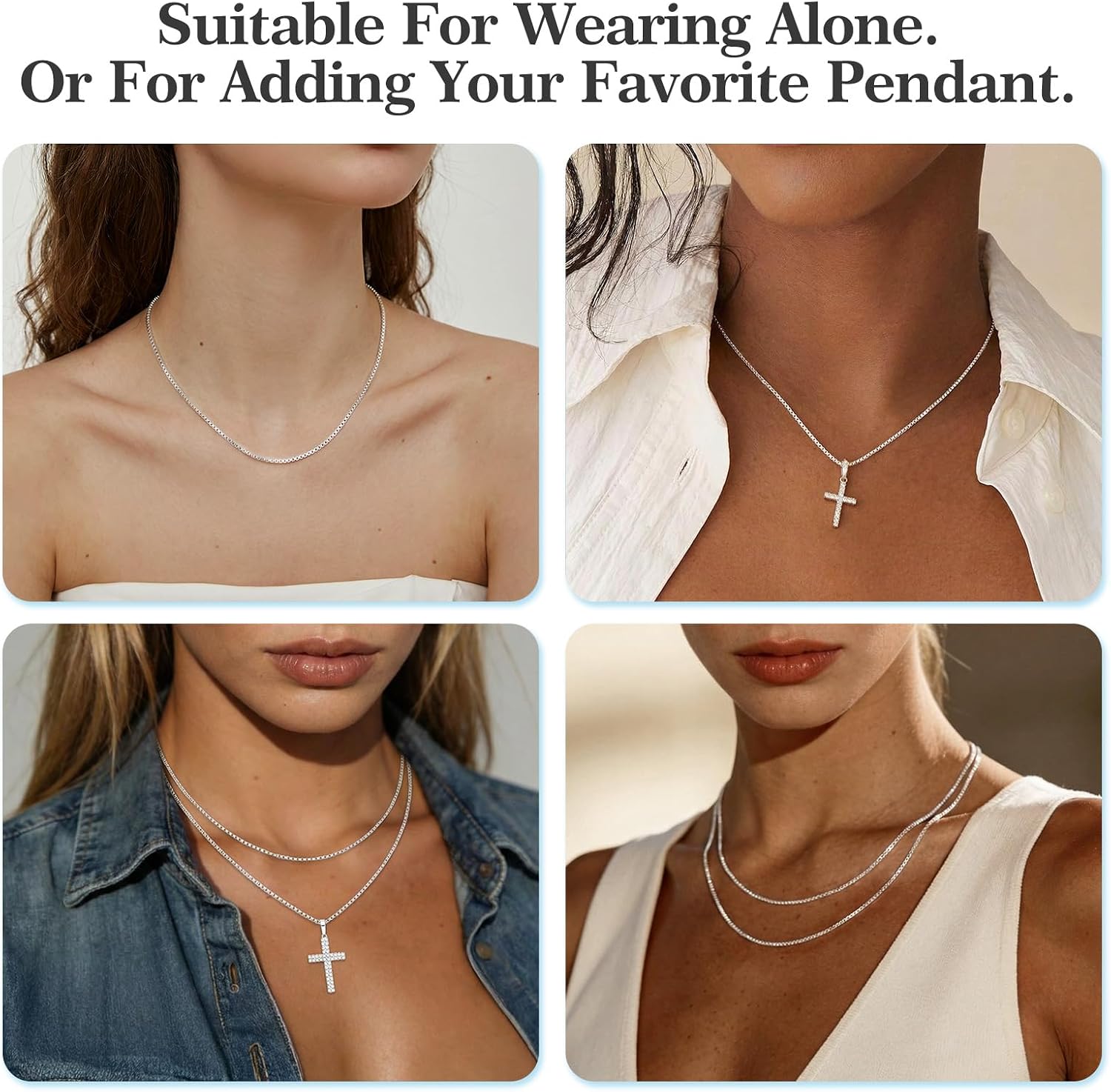 18K Gold Plated 925 Sterling Silver Chain Necklace for Women, 1mm Shiny & Strong Charm Box Chain Lobster Claw Clasp, Non Tarnish Silver Gold Necklace Chain, 16/18/20/22/24 Inch